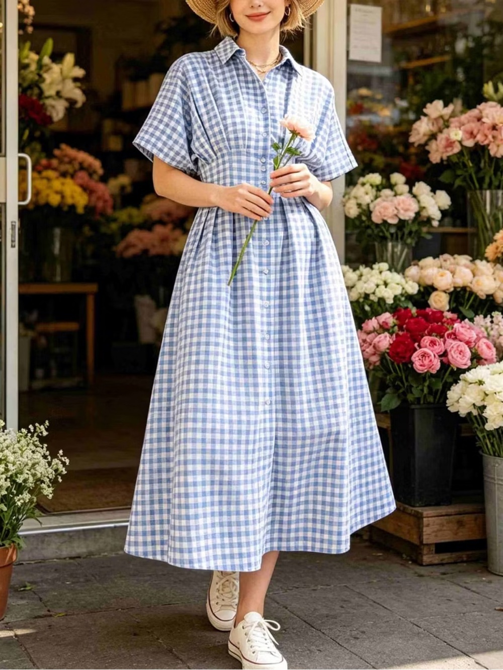 Yeokou Women Gingham Button Down Dress Button Down Shirt Dress With Pockets